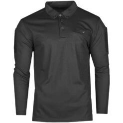 Mil-Tec Tactical Long Sleeve Quick Dry Polo Shirt Black